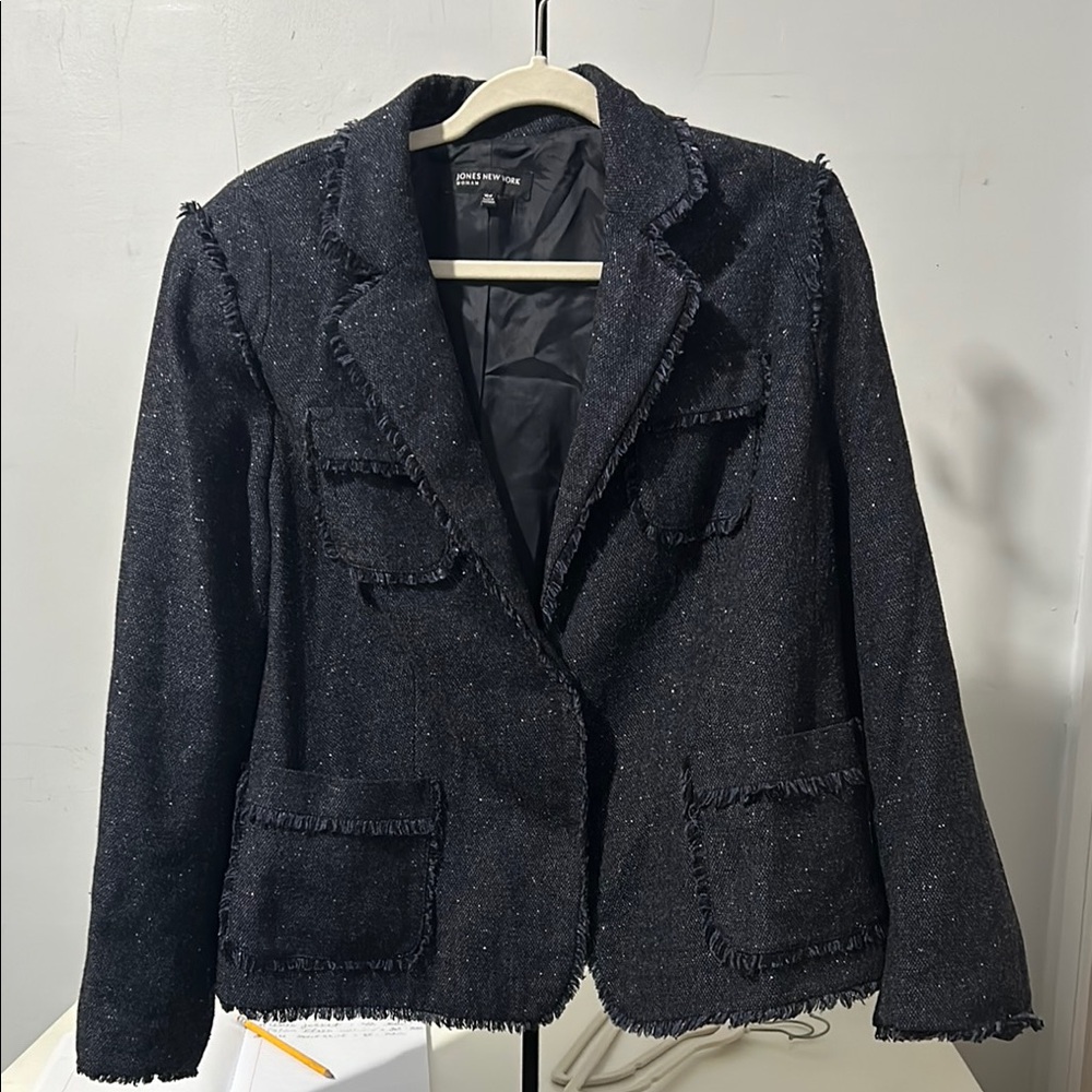 Jones New York Black Frayed Blazer